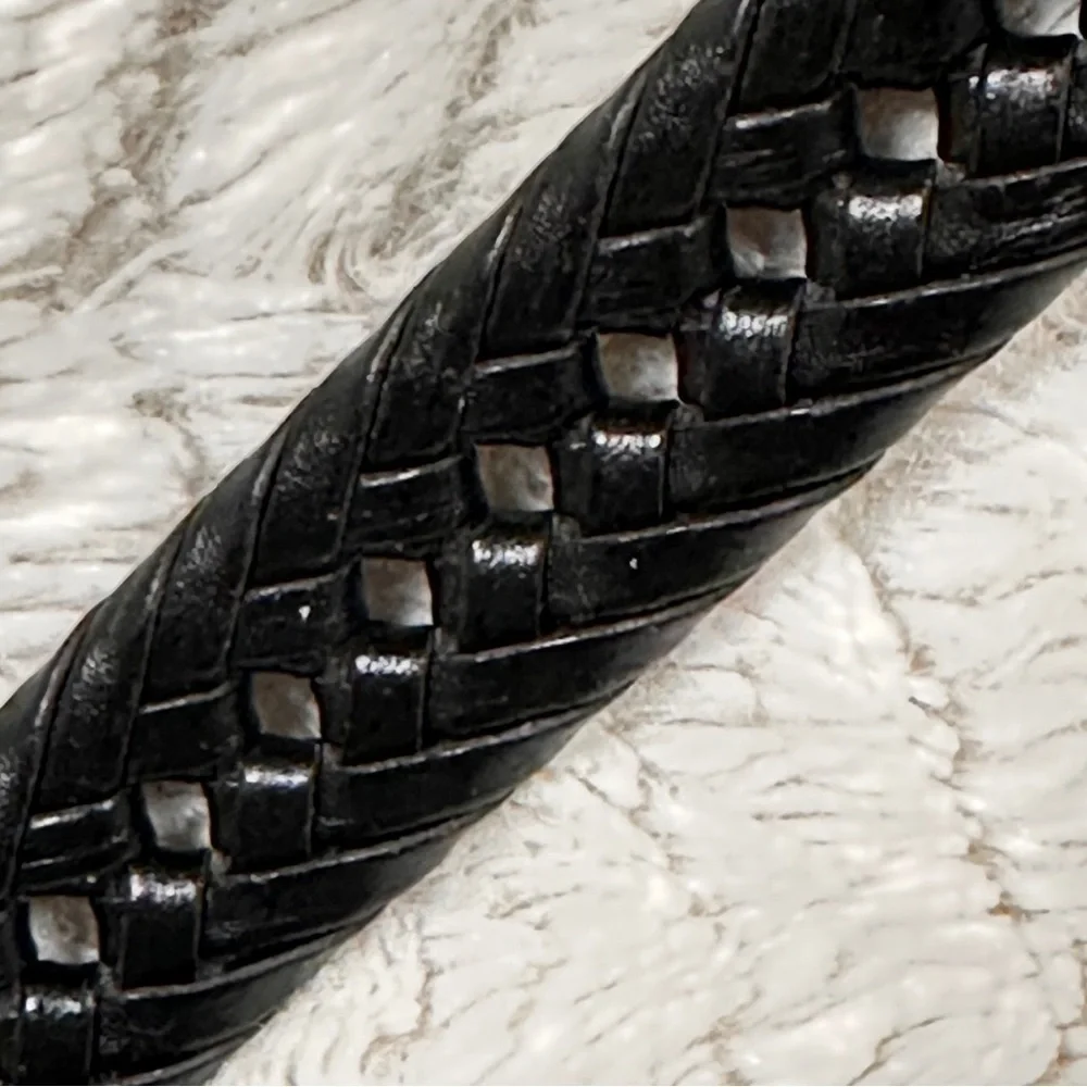 Men's Black Leather Belt With Diamond Shaped Holes Adjustable| Silver Buckle M